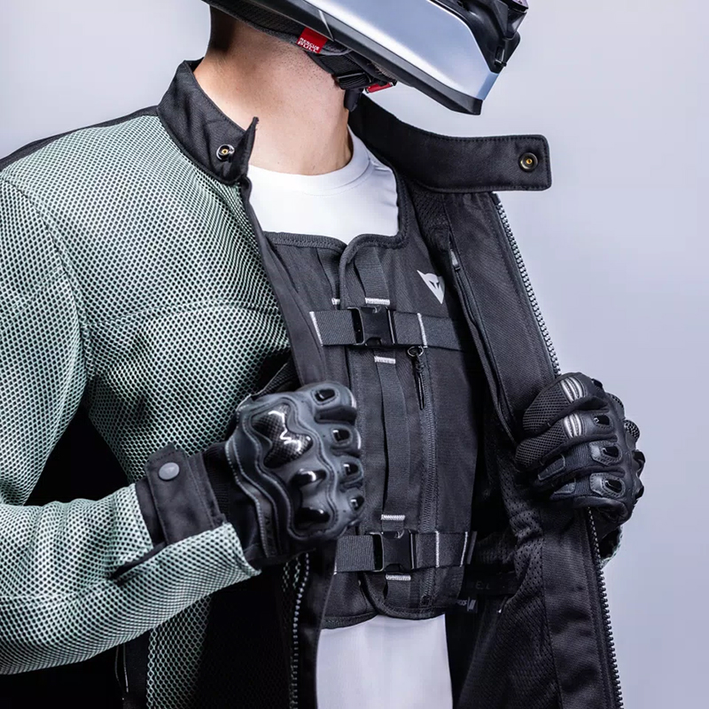Dainese Smart GO airbag vest being worn under motorcycle jacket